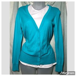 🛍 5/20 Faded Glory Teal Cardigan SZ S